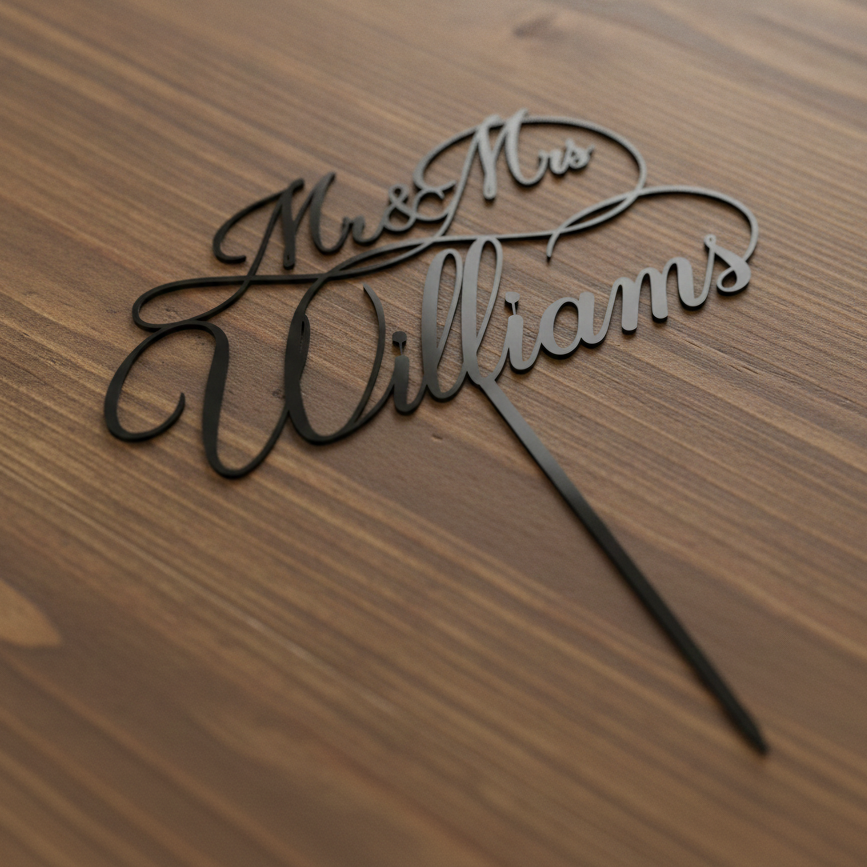 Mr & Mrs Acrylic Cake Topper for Wedding, Engagement & Anniversary (Personalised with Surname)