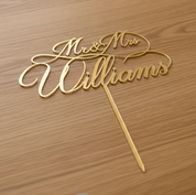 Mr & Mrs Acrylic Cake Topper for Wedding, Engagement & Anniversary (Personalised with Surname)