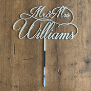 Mr & Mrs Acrylic Cake Topper for Wedding, Engagement & Anniversary (Personalised with Surname)