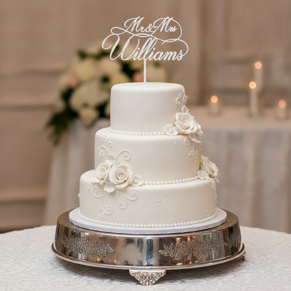 Mr & Mrs Acrylic Cake Topper for Wedding, Engagement & Anniversary (Personalised with Surname)