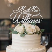 Mr & Mrs Acrylic Cake Topper for Wedding, Engagement & Anniversary (Personalised with Surname)