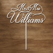 Mr & Mrs Acrylic Cake Topper for Wedding, Engagement & Anniversary (Personalised with Surname)