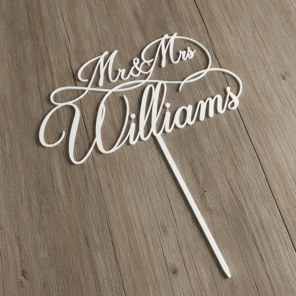 Mr & Mrs Acrylic Cake Topper for Wedding, Engagement & Anniversary (Personalised with Surname)