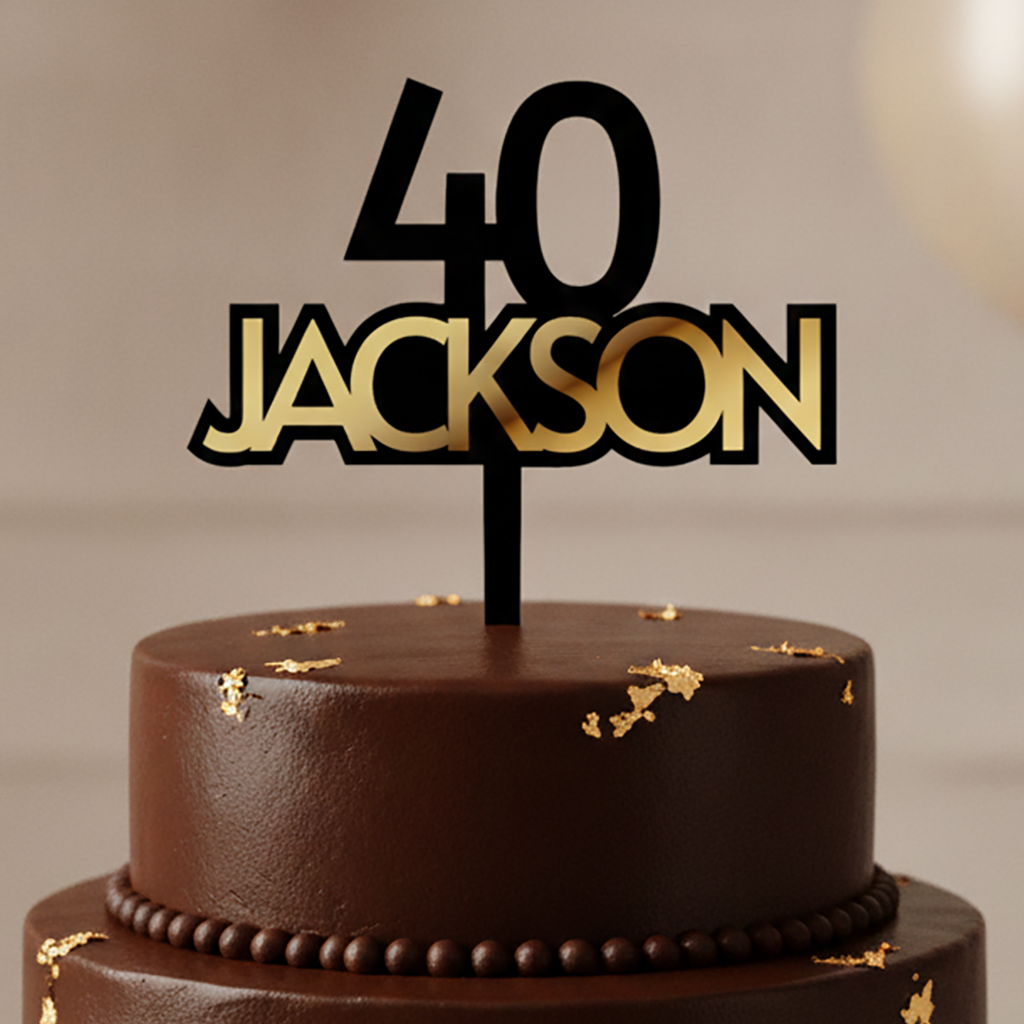 Personalised Acrylic Cake Topper in Bold Font (Any Name & Age)