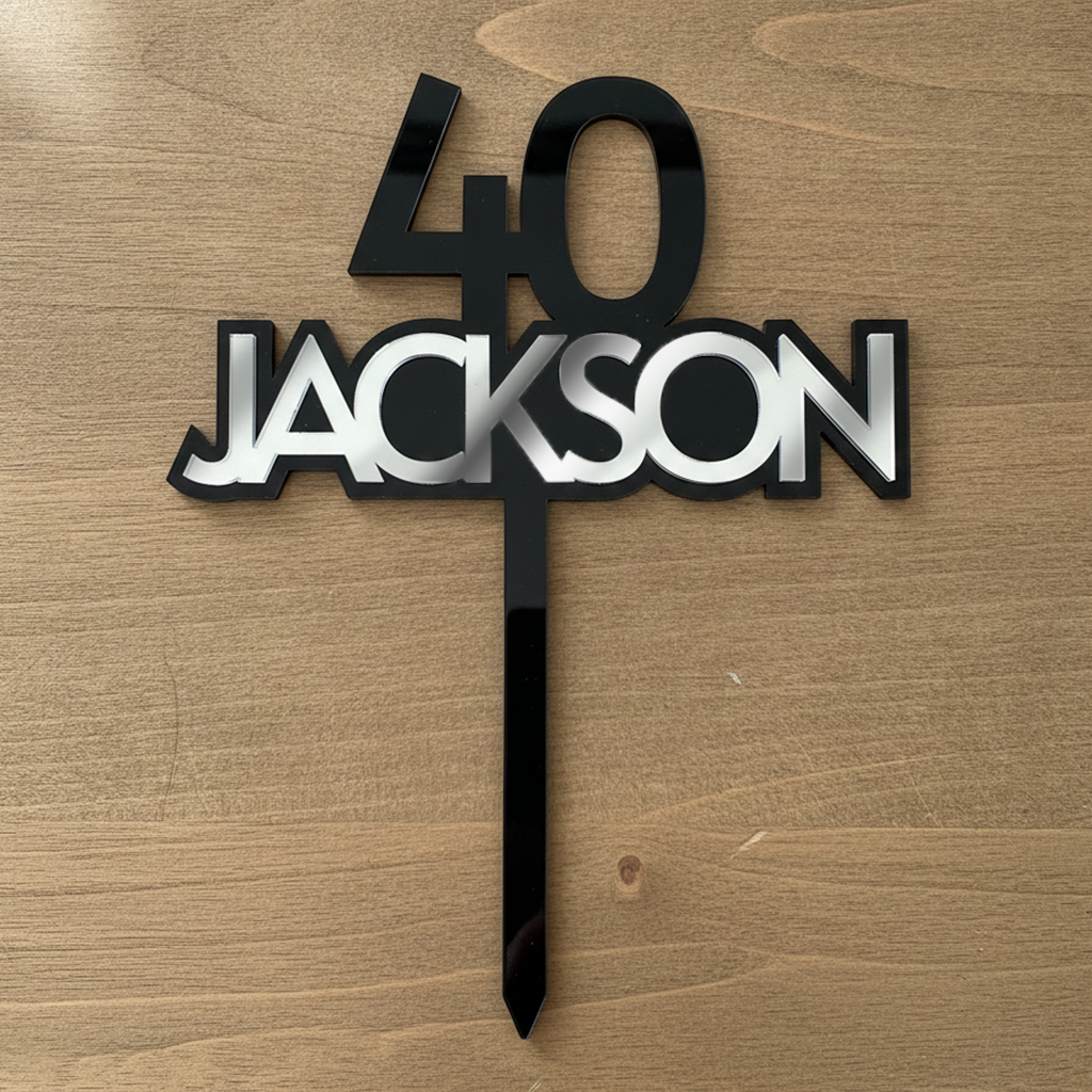 Personalised Acrylic Cake Topper in Bold Font (Any Name & Age)