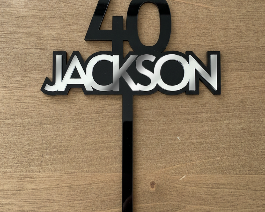 Personalised Acrylic Cake Topper in Bold Font (Any Name & Age)