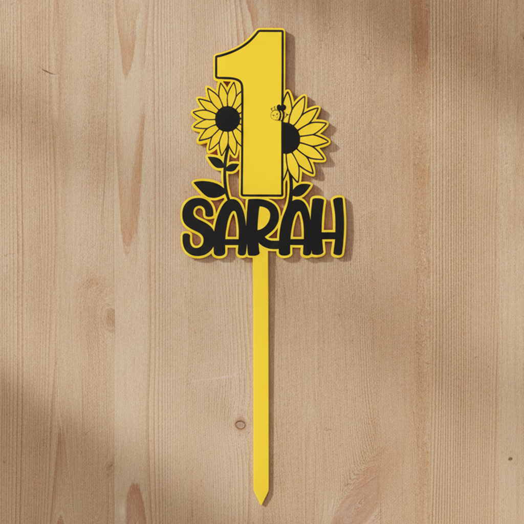 Sunflower Acrylic Cake Topper (Any Name & Age)