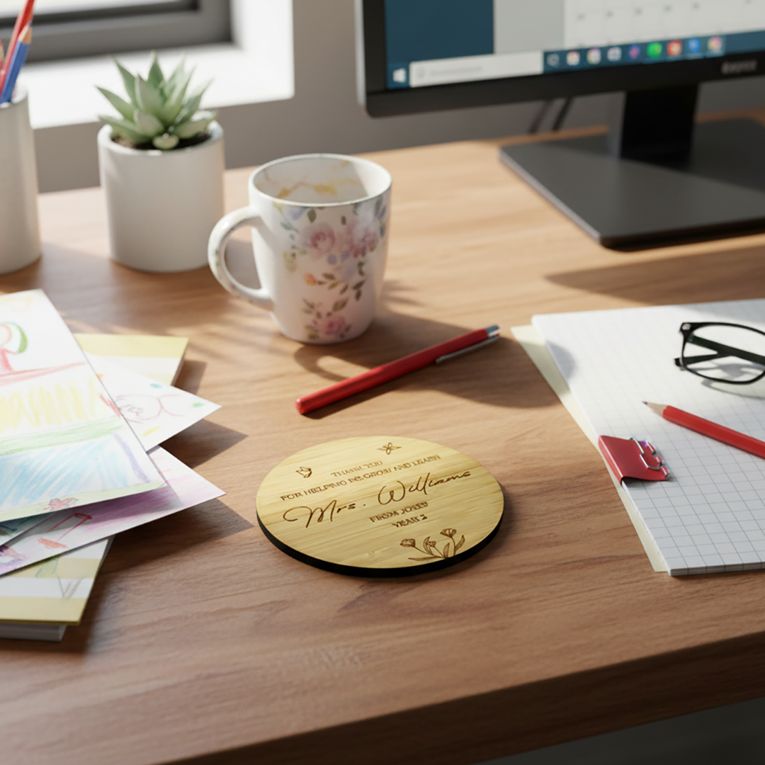 Engraved Bamboo Coaster for Teacher