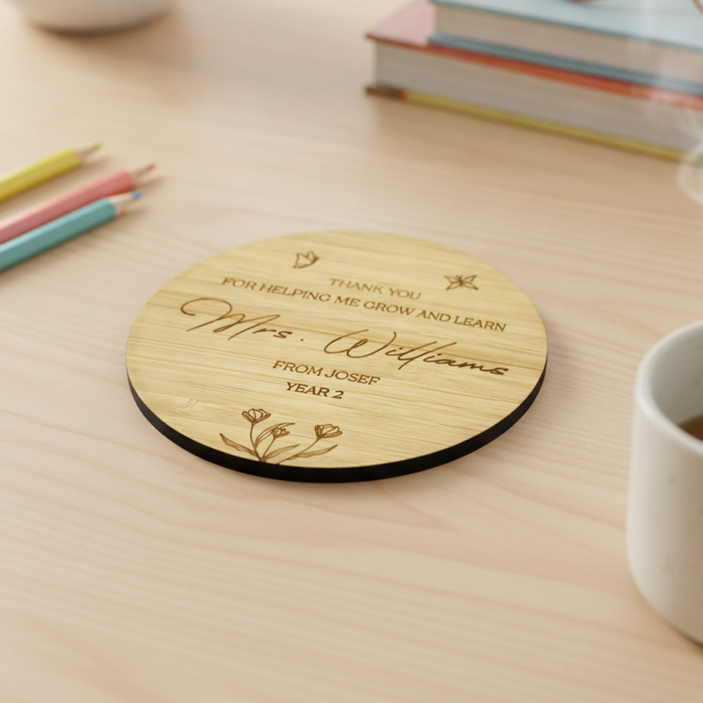 Engraved Bamboo Coaster for Teacher