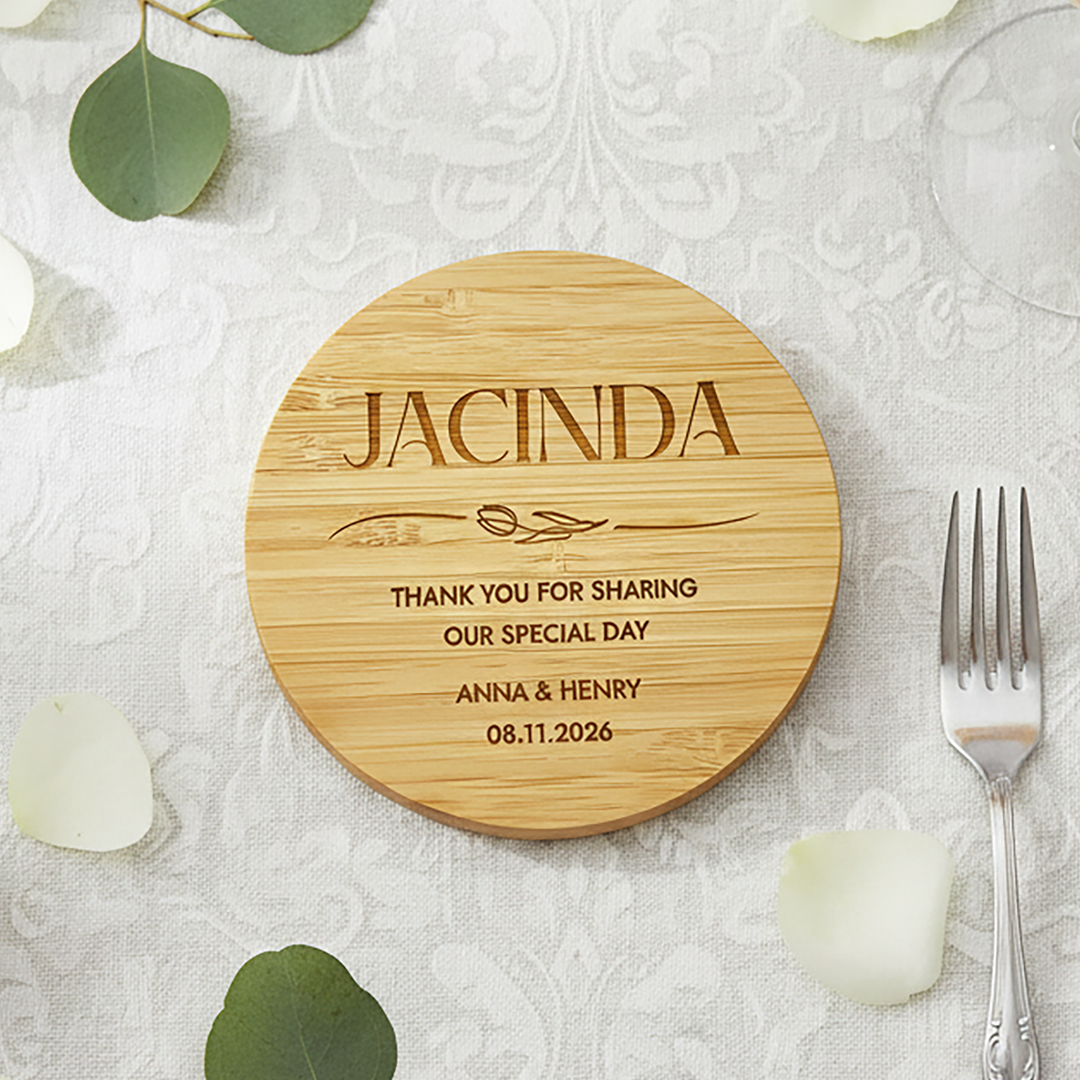 Engraved Bamboo Coaster for Wedding