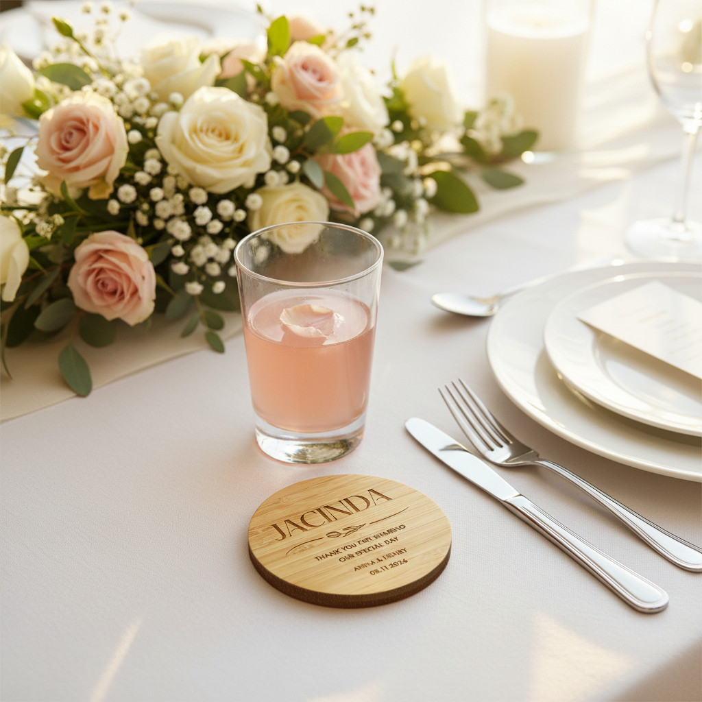Engraved Bamboo Coaster for Wedding