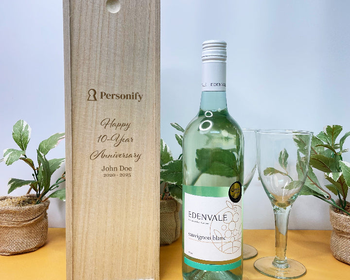 Coporate Wine Box front view with Edenvale wine and wine glass