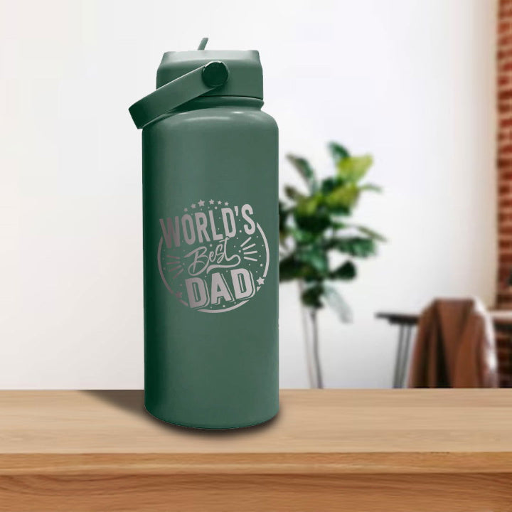 Engraved Father's Day Water Bottle forest green world's best dad 