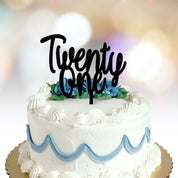 Happy Birthday Cake Topper age in words option black