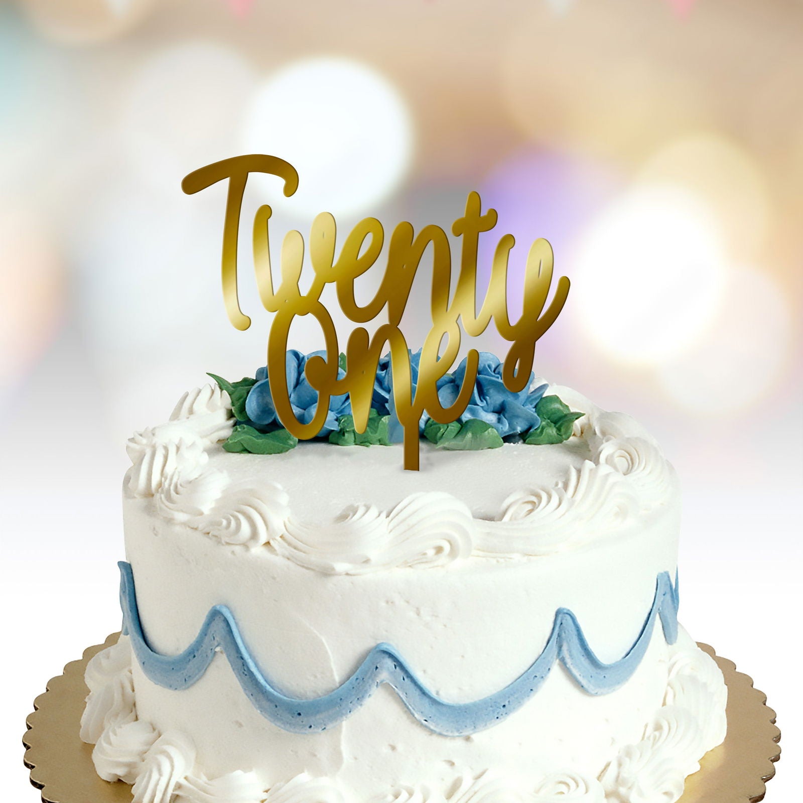Happy Birthday Cake Topper age in words option gold