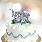 Happy Birthday Cake Topper age in words option silver
