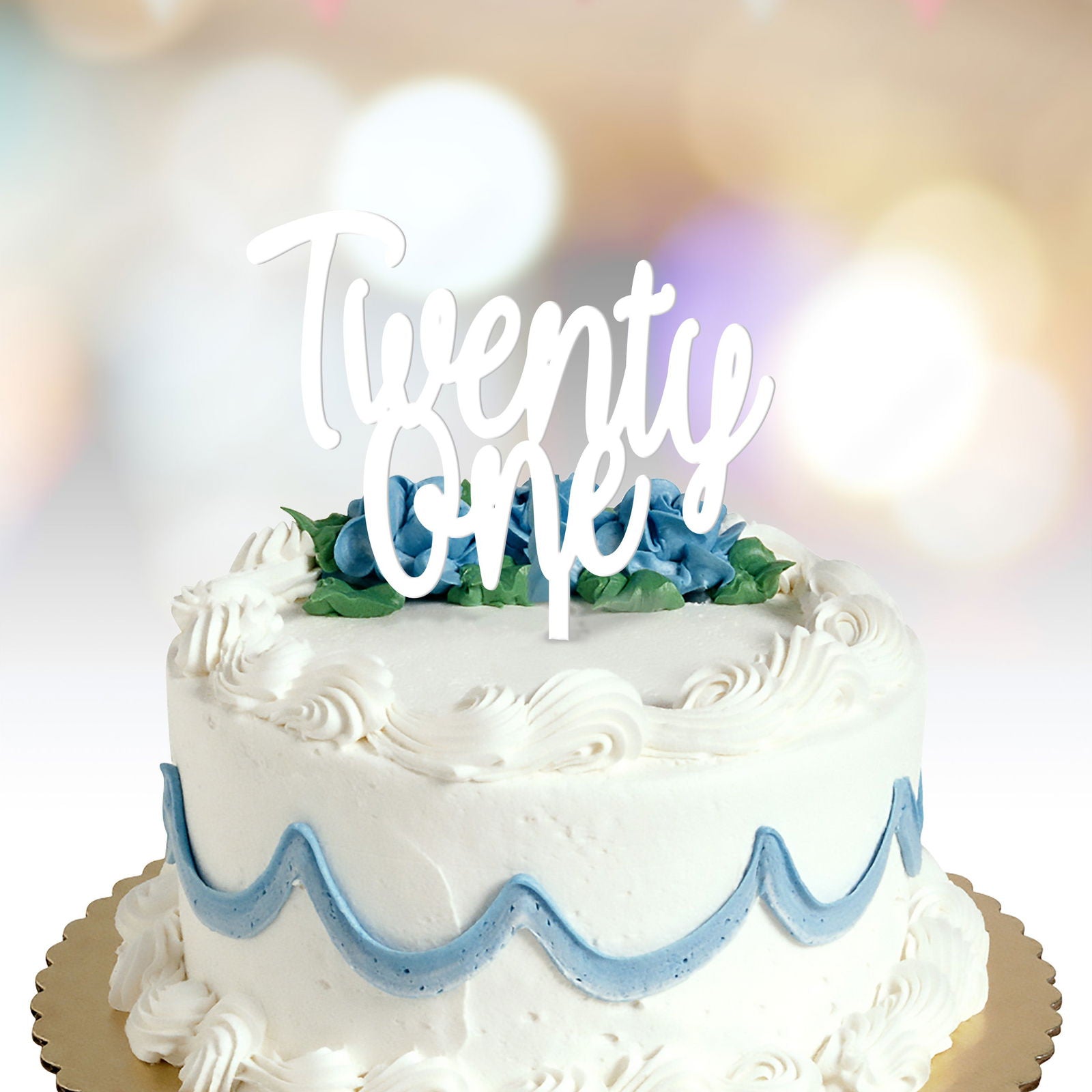 Happy Birthday Cake Topper age in words option white