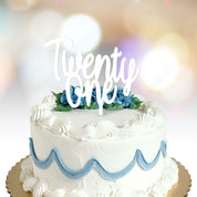 Happy Birthday Cake Topper age in words option white
