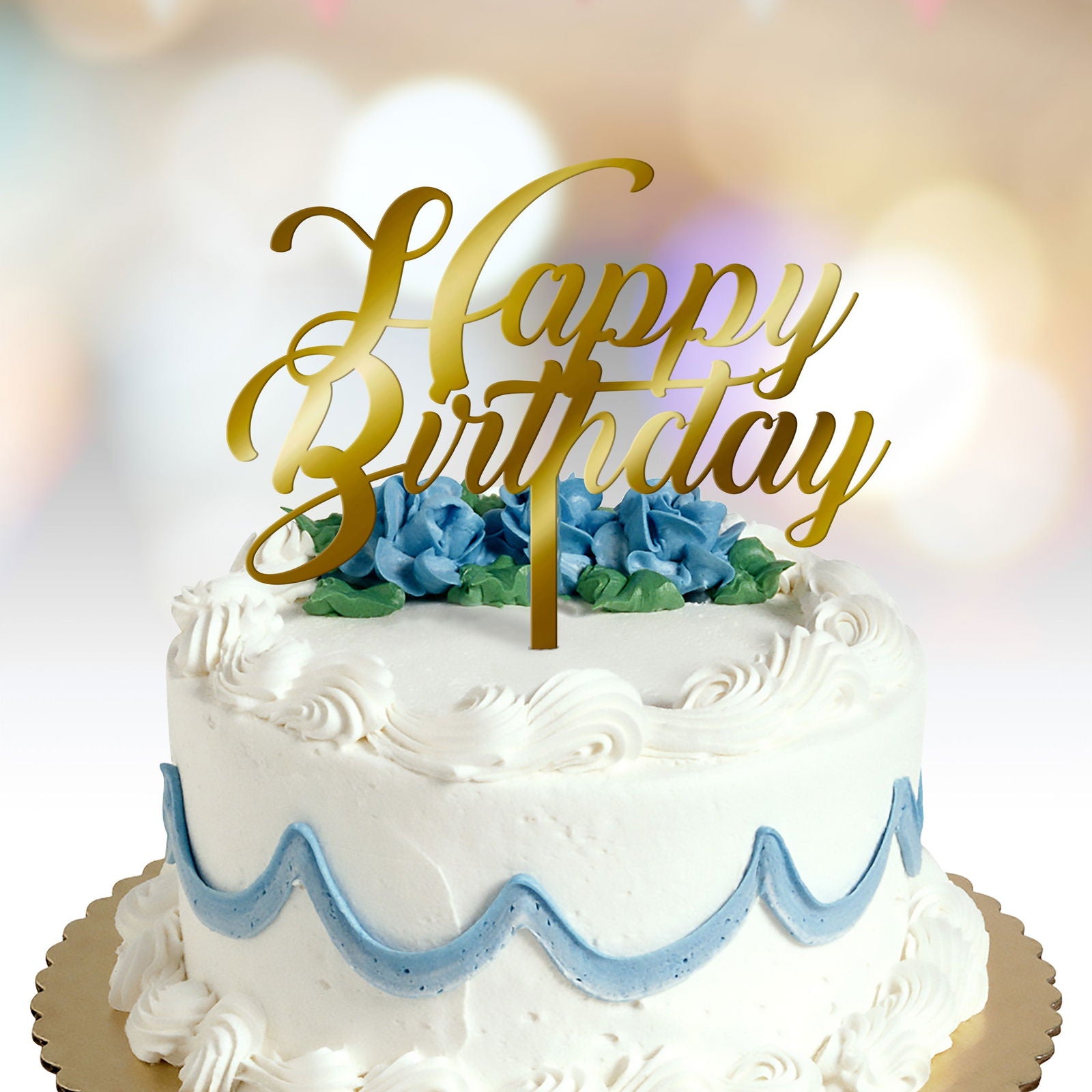 Happy Birthday Cake Topper text font 1 option gold