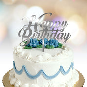 Happy Birthday Cake Topper text font 1 option silver
