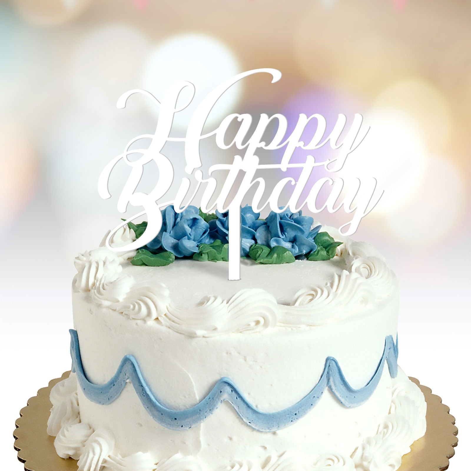 Happy Birthday Cake Topper text font 1 option white