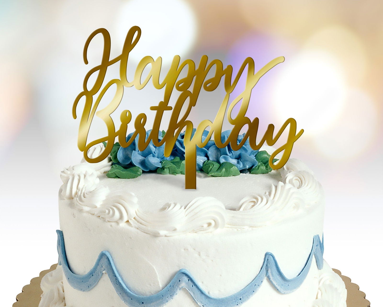 Happy Birthday Cake Topper text font 2 option gold