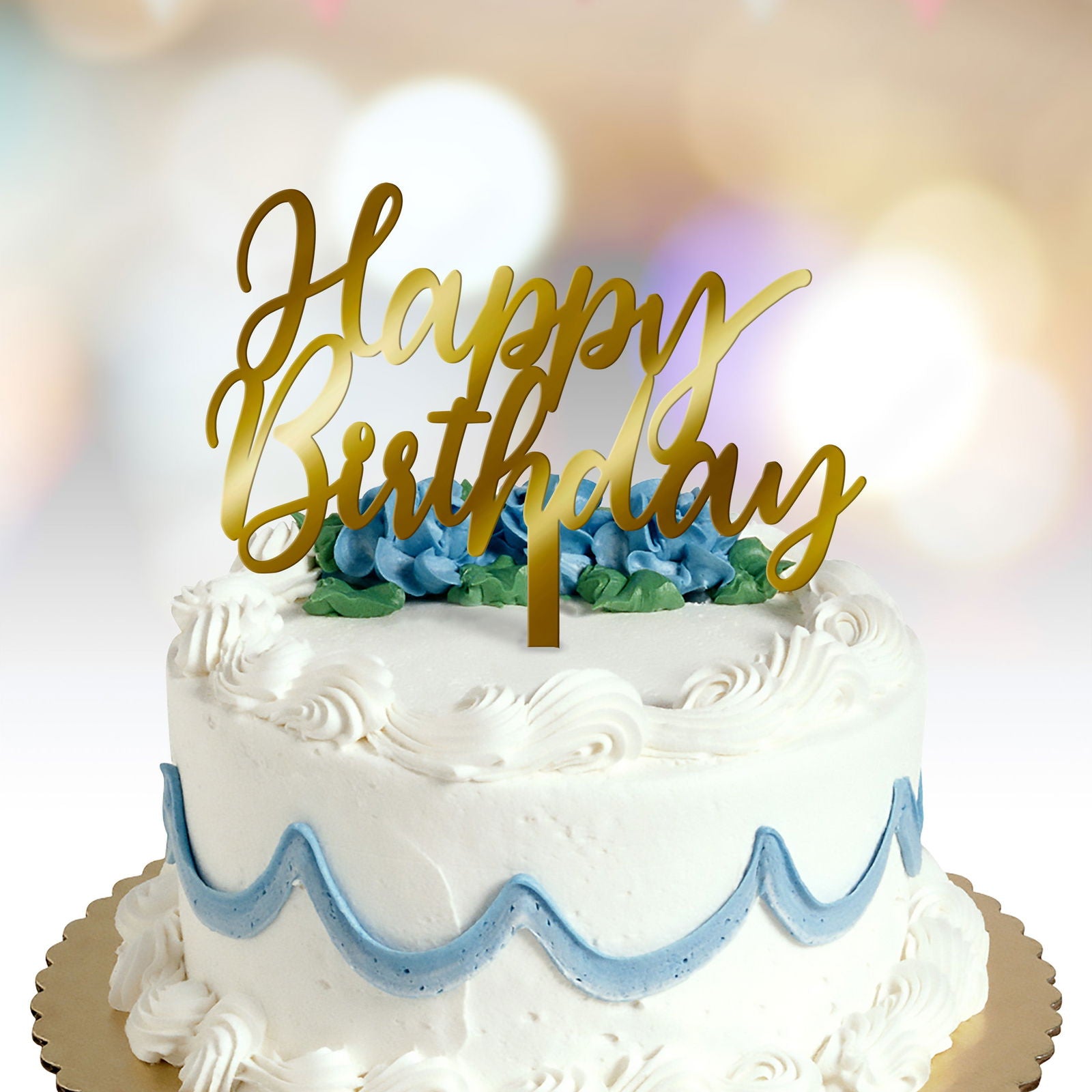 Happy Birthday Cake Topper text font 2 option gold