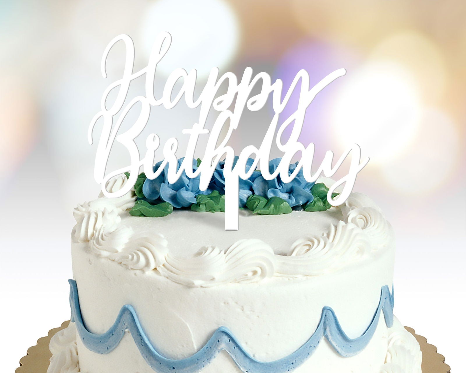 Happy Birthday Cake Topper text font 2 option white