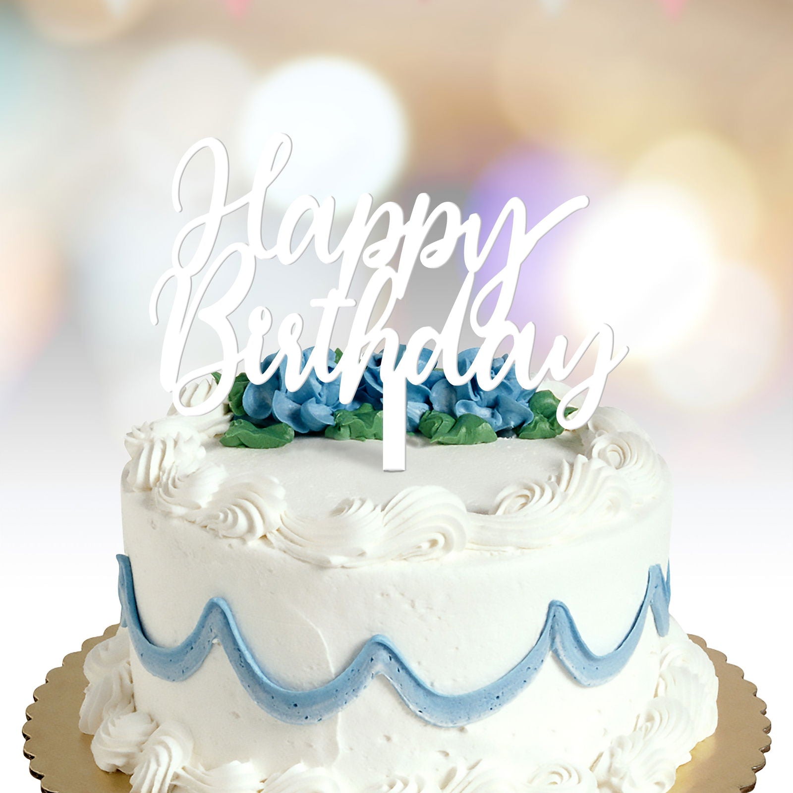 Happy Birthday Cake Topper text font 2 option white
