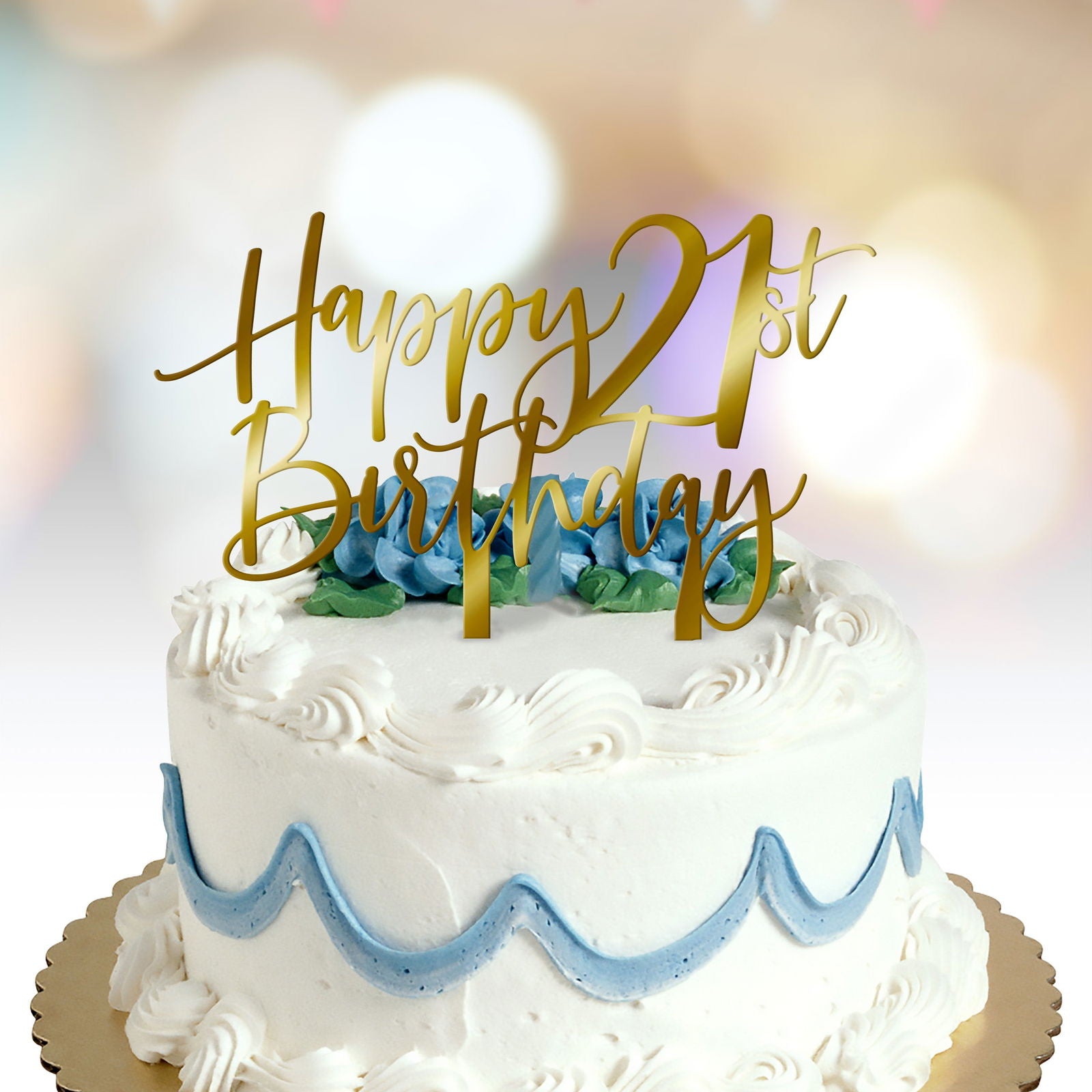 Happy Birthday Cake Topper with age option gold