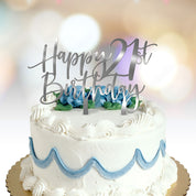 Happy Birthday Cake Topper with age option silver