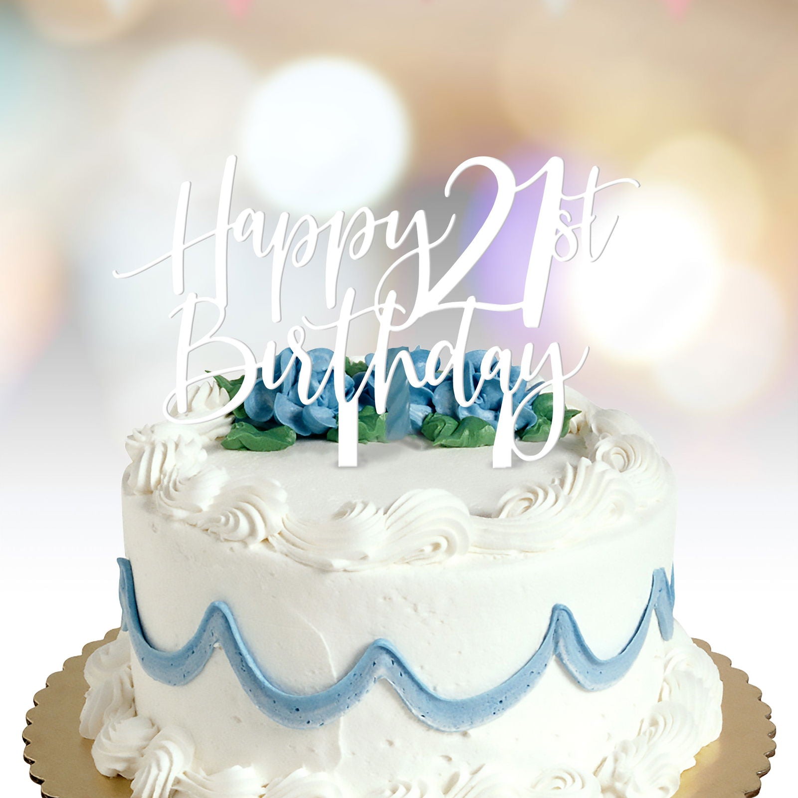 Happy Birthday Cake Topper with age option white