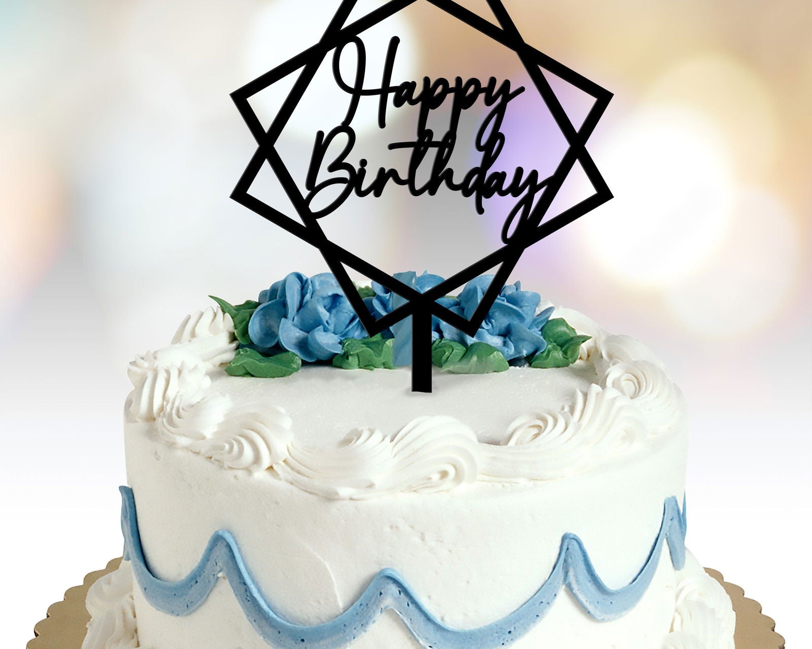 Happy Birthday Cake Topper  with squares option black