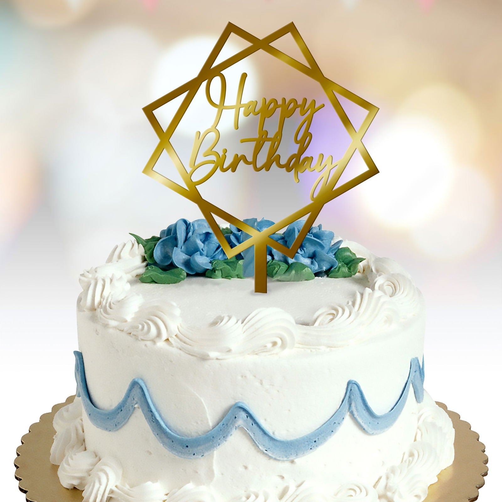 Happy Birthday Cake Topper  with squares option gold