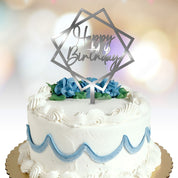 Happy Birthday Cake Topper  with squares option silver