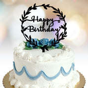 Happy Birthday Cake Topper  with wreath option black