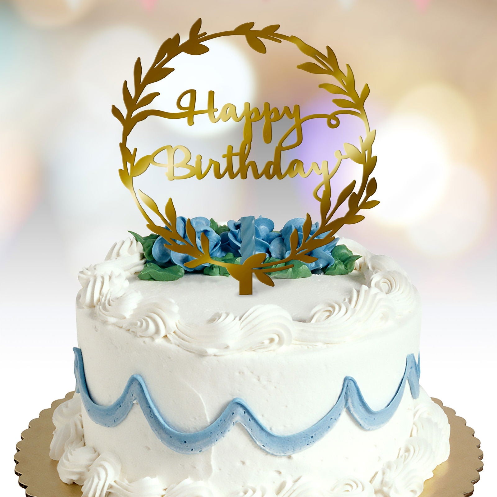 Happy Birthday Cake Topper with wreath option gold