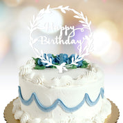 Happy Birthday Cake Topper with wreath option white