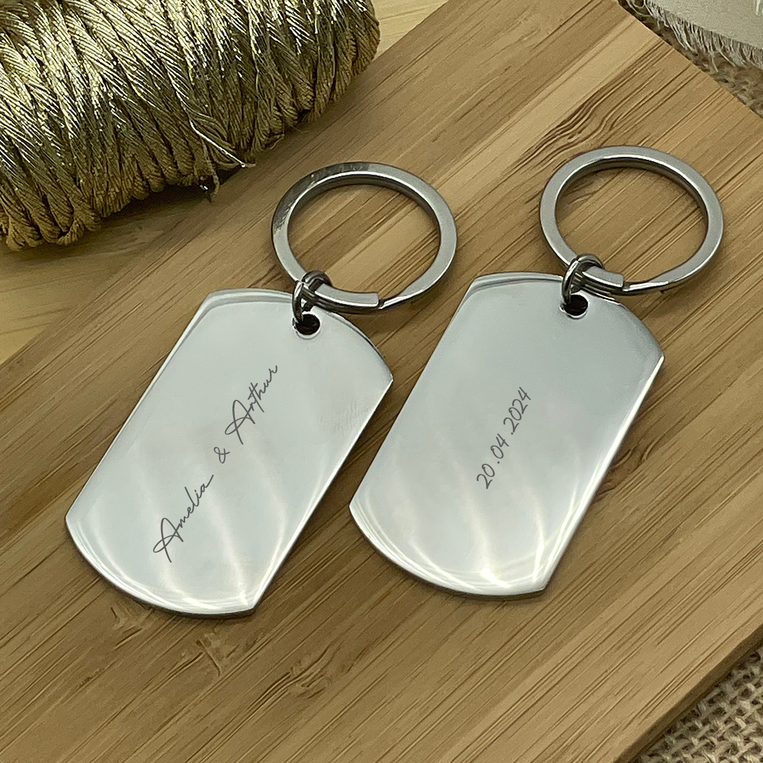 Personalised Stainless Steel Keyring for Couple (Set of 2)