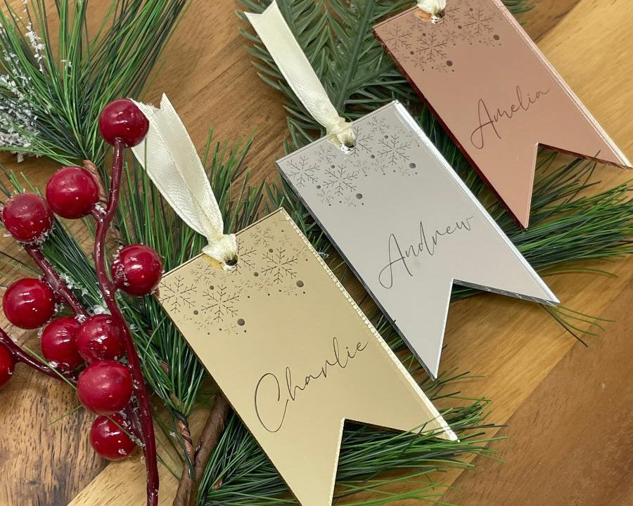 Mirror Name Gift Tag (Set of 3) samples of gold, silver, and rose gold