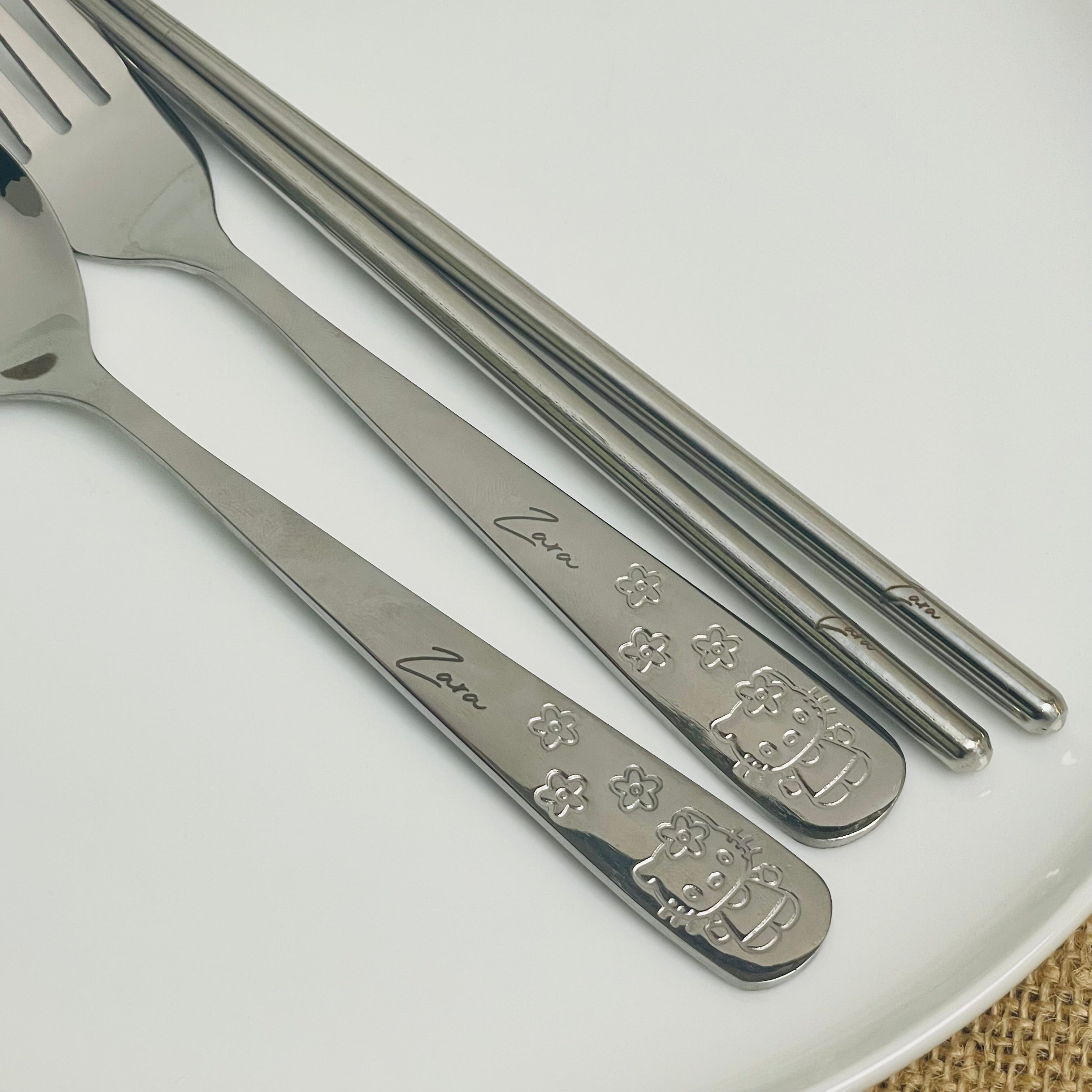 Engraved Children's Cutlery (4 piece set - Hello Kitty)