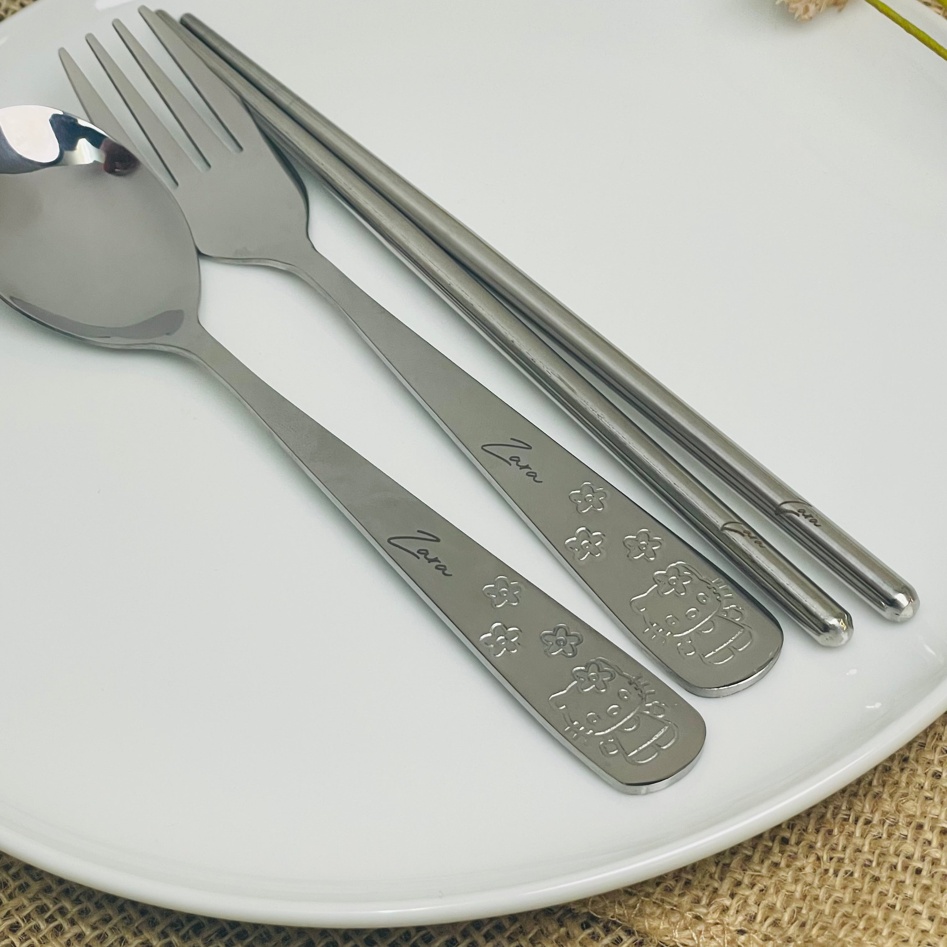 Engraved Children's Cutlery (4 piece set - Hello Kitty)