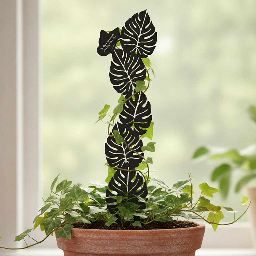 Monstera Leaf Plant Trellis with Personalised Message