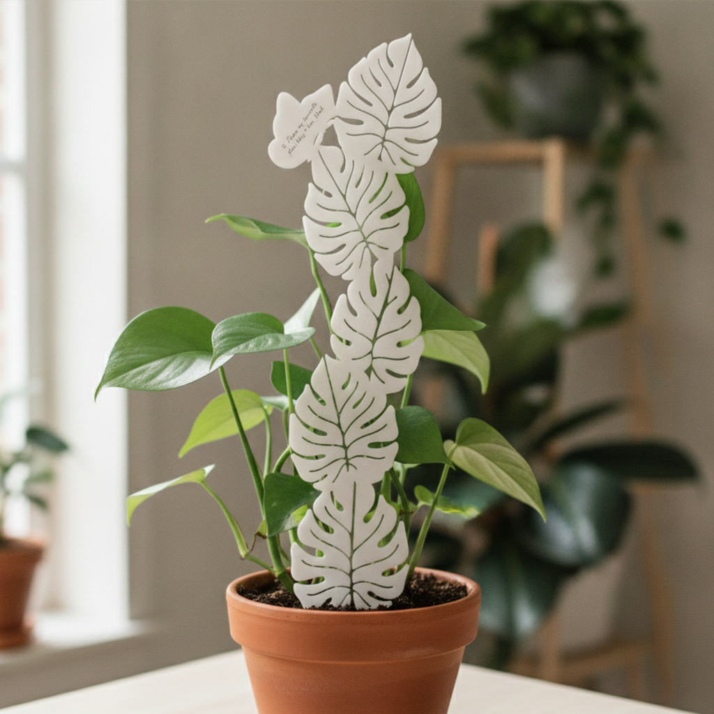 Monstera Leaf Plant Trellis with Personalised Message