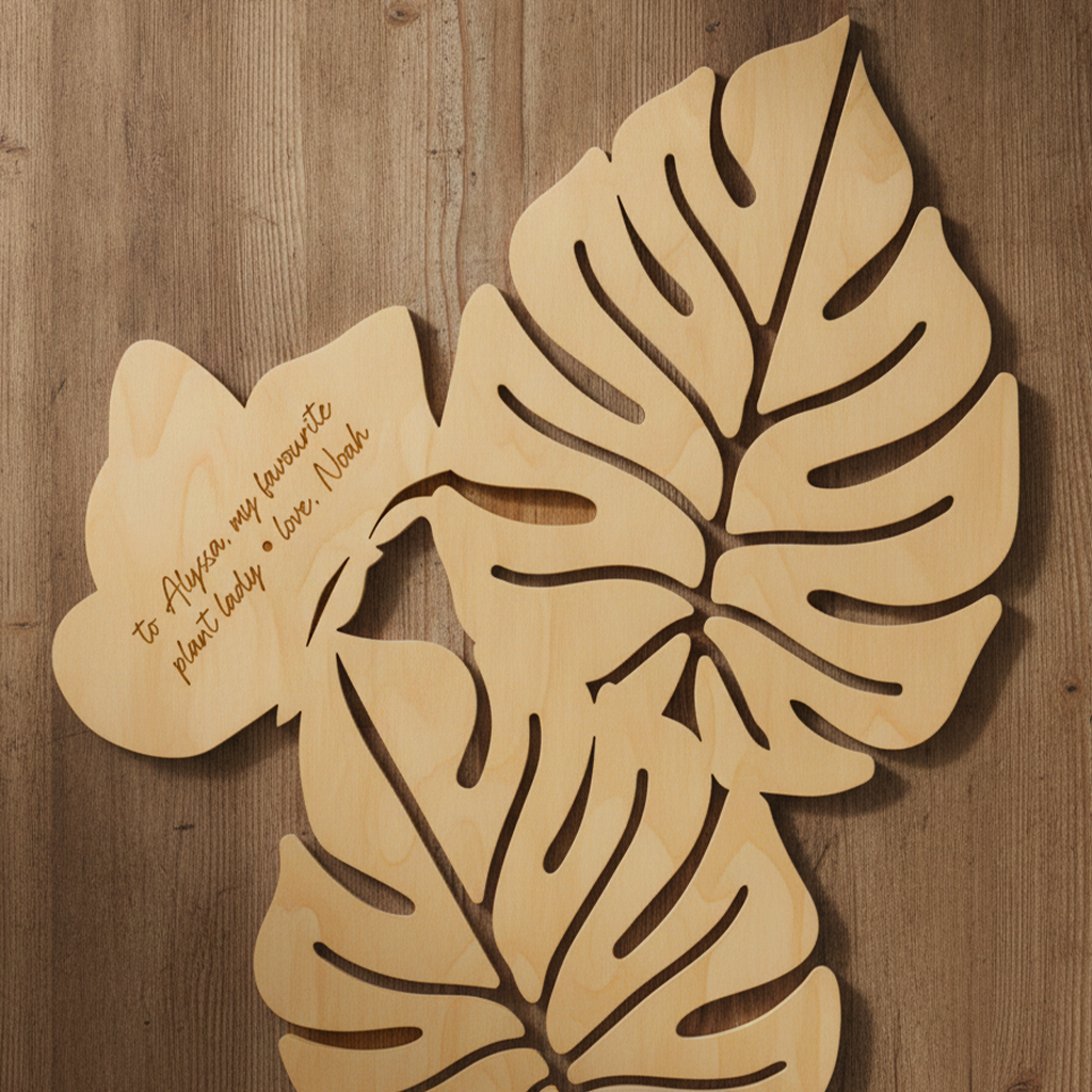 Monstera Leaf Plant Trellis with Personalised Message