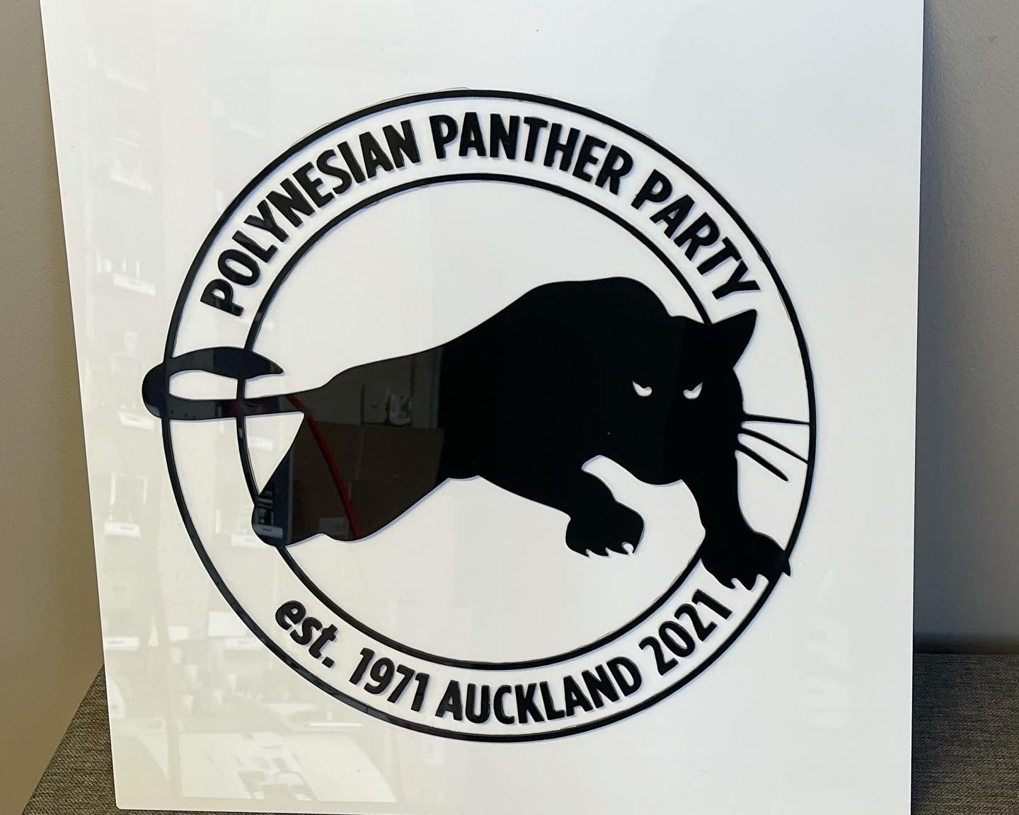Polynesian Panther Party Brand Sign front view