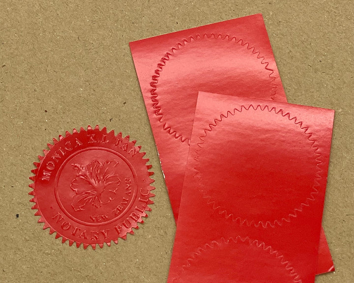 Red embossing sticker with corrugated edges