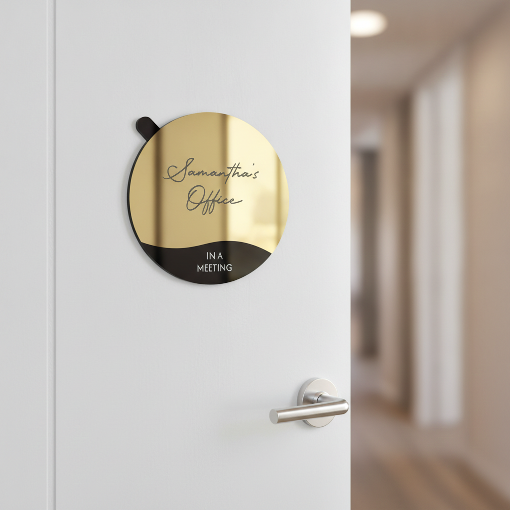 Rotating Meeting Room Door Sign - Gold Mirror Acrylic