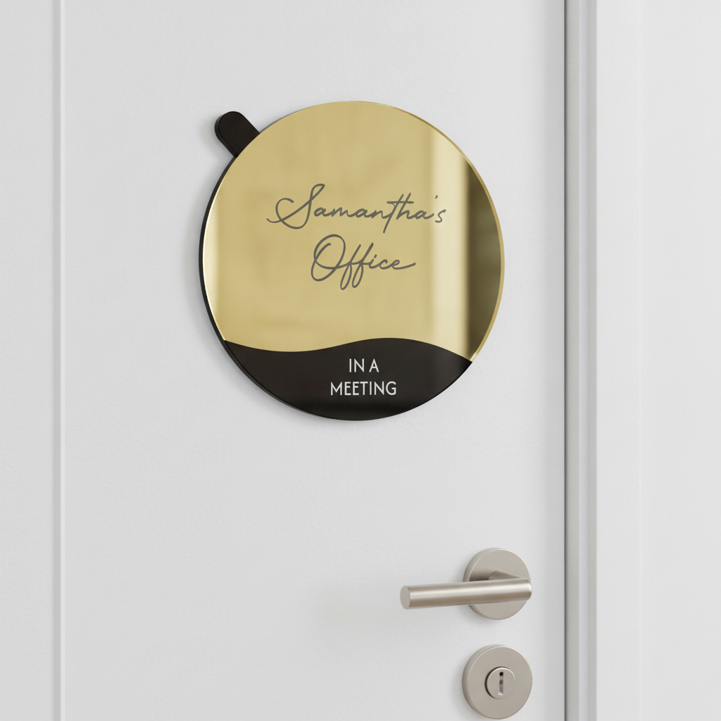 Rotating Meeting Room Door Sign - Gold Mirror Acrylic