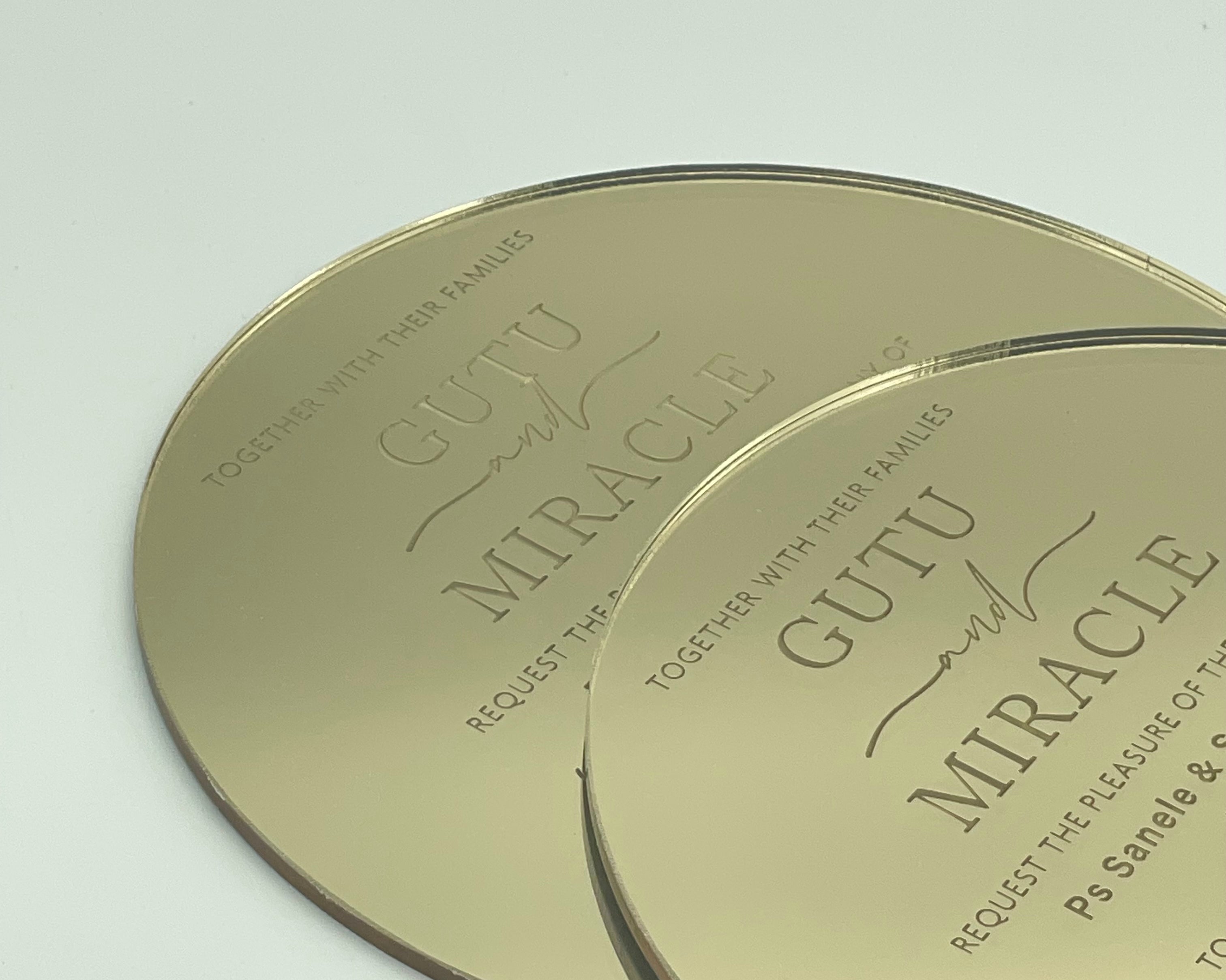 Round Mirror Acrylic Wedding Invitations Stacked